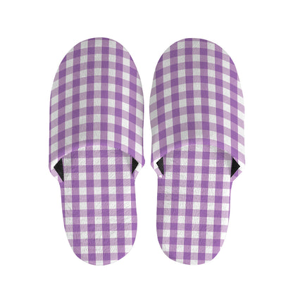 Purple And White Check Pattern Print Slippers
