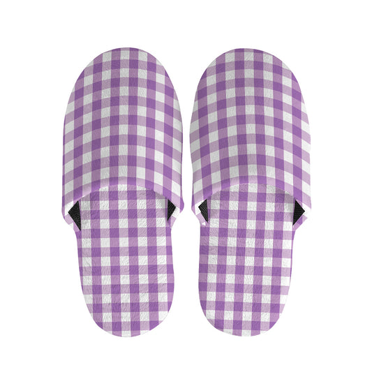 Purple And White Check Pattern Print Slippers