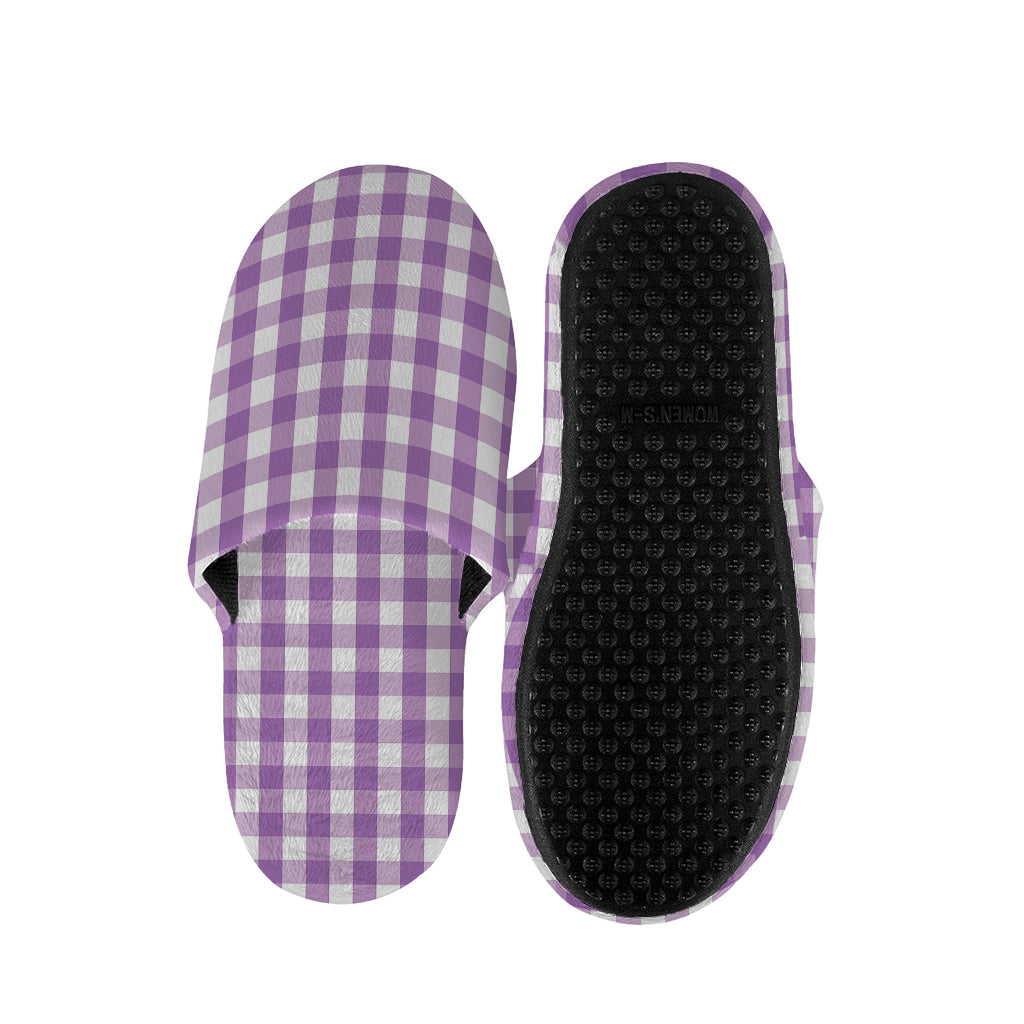 Purple And White Check Pattern Print Slippers