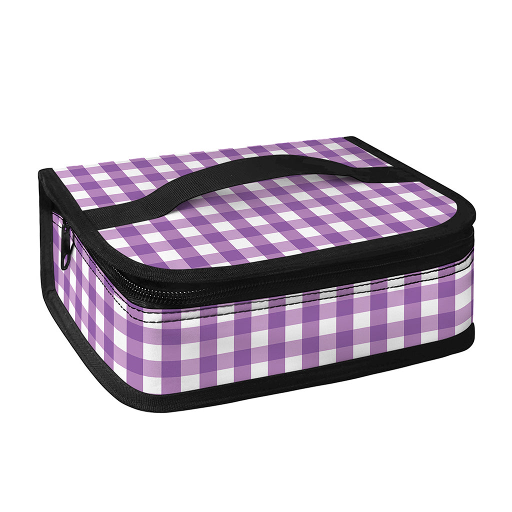 Purple And White Check Pattern Print Small Lunch Bag