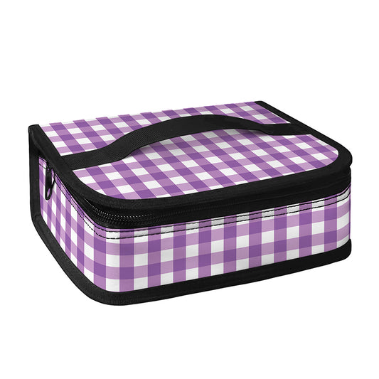Purple And White Check Pattern Print Small Lunch Bag