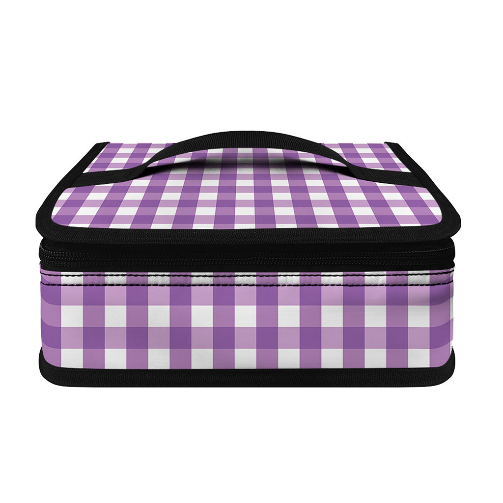 Purple And White Check Pattern Print Small Lunch Bag