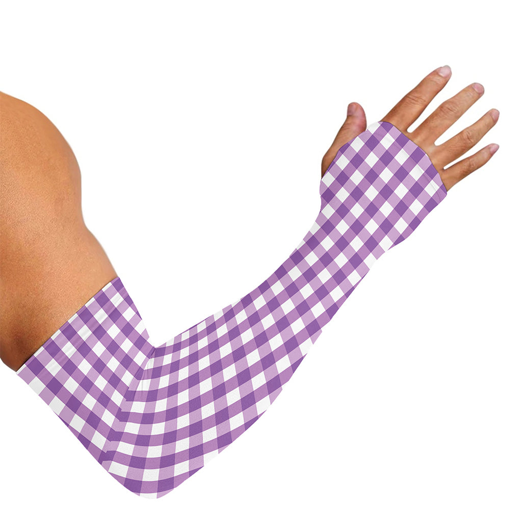Purple And White Check Pattern Print Sun Protection Arm Sleeves