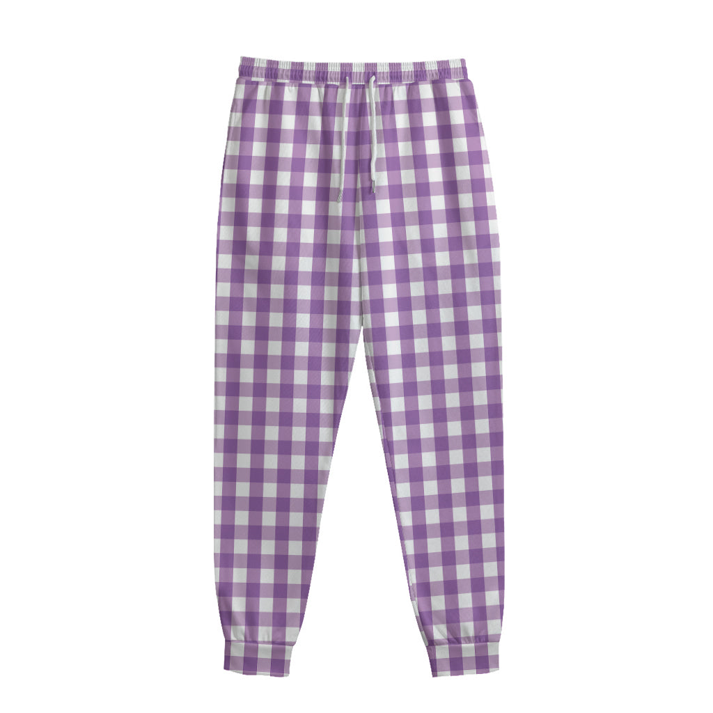 Purple And White Check Pattern Print Sweatpants
