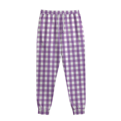 Purple And White Check Pattern Print Sweatpants