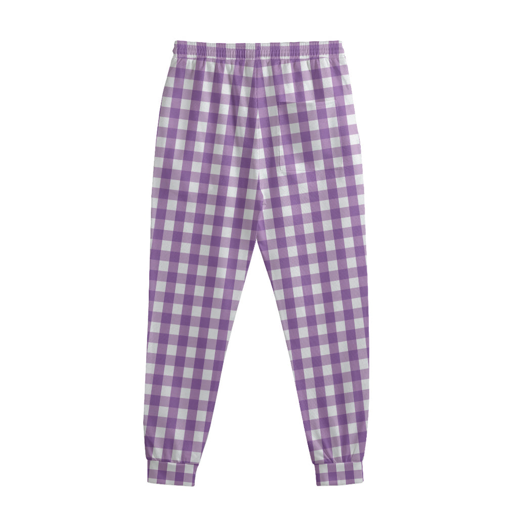 Purple And White Check Pattern Print Sweatpants