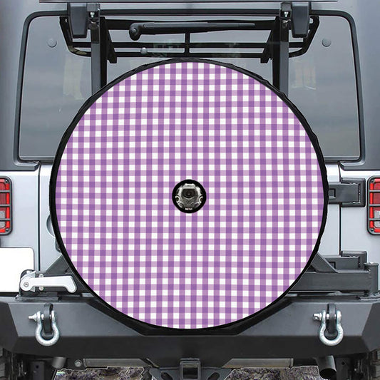 Purple And White Check Pattern Print Tire Cover With Camera Hole