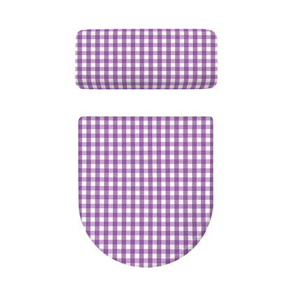 Purple And White Check Pattern Print Toilet Lid And Tank Cover Set