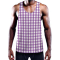 Purple And White Check Pattern Print Men's Workout Tank Top