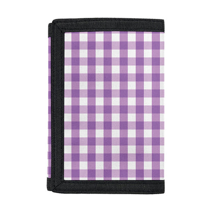 Purple And White Check Pattern Print Trifold Wallet