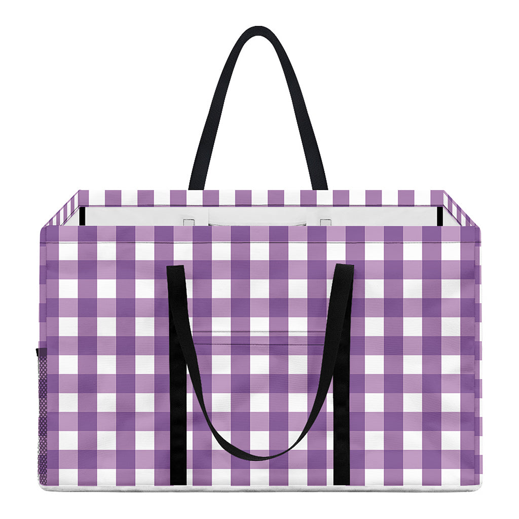 Purple And White Check Pattern Print Utility Tote Bag