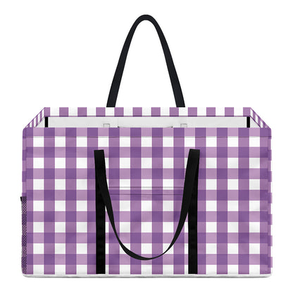 Purple And White Check Pattern Print Utility Tote Bag