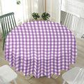 Purple And White Check Pattern Print Waterproof Round Tablecloth