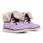 Purple And White Check Pattern Print Winter Boots