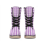 Purple And White Check Pattern Print Winter Boots