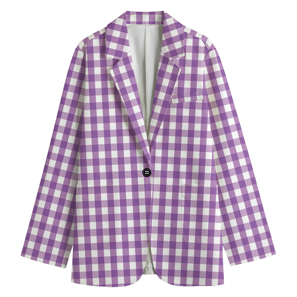 Purple And White Check Pattern Print Women's Blazer