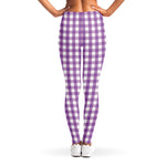 Purple And White Check Pattern Print Women's Leggings