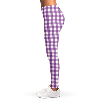 Purple And White Check Pattern Print Women's Leggings