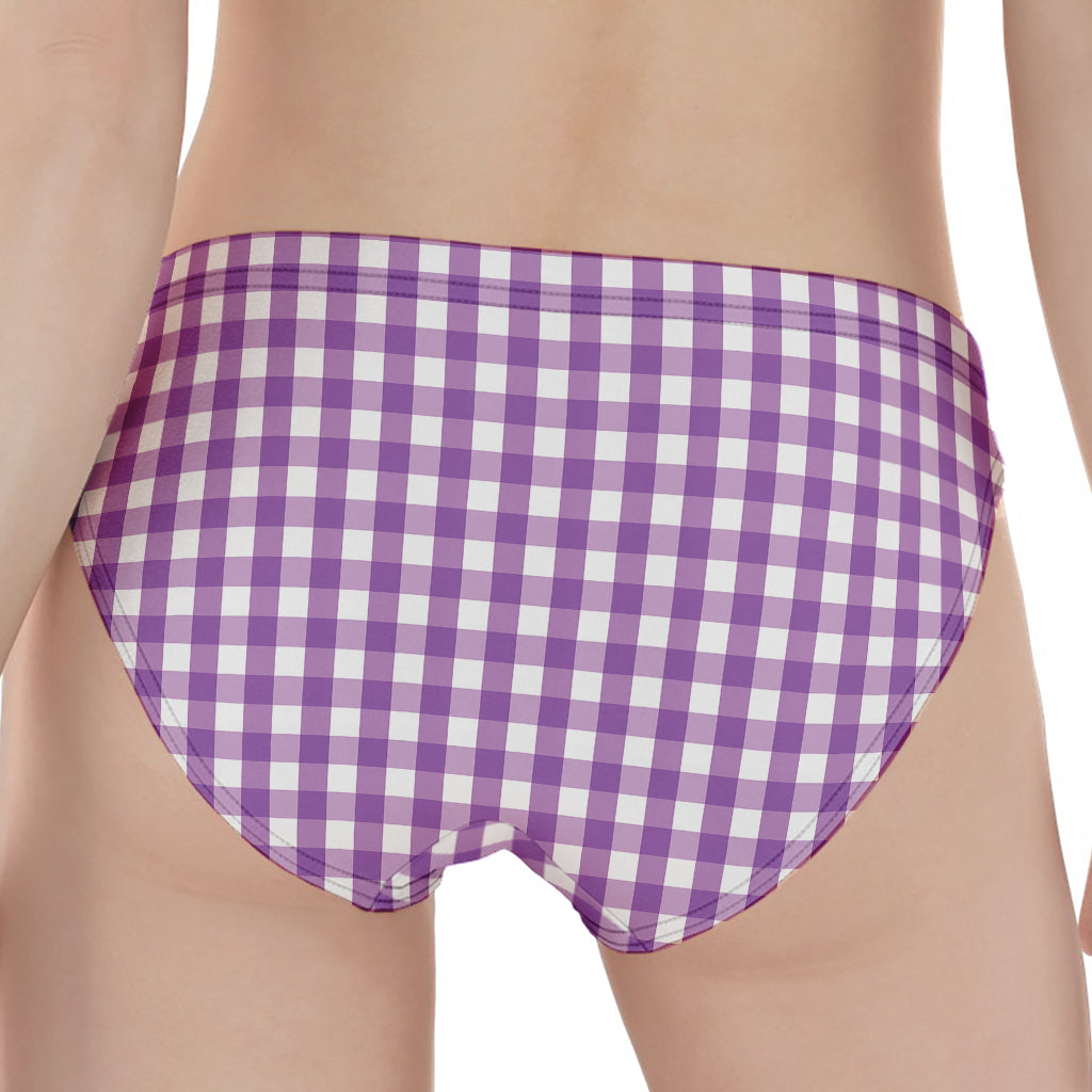 Purple And White Check Pattern Print Women's Panties