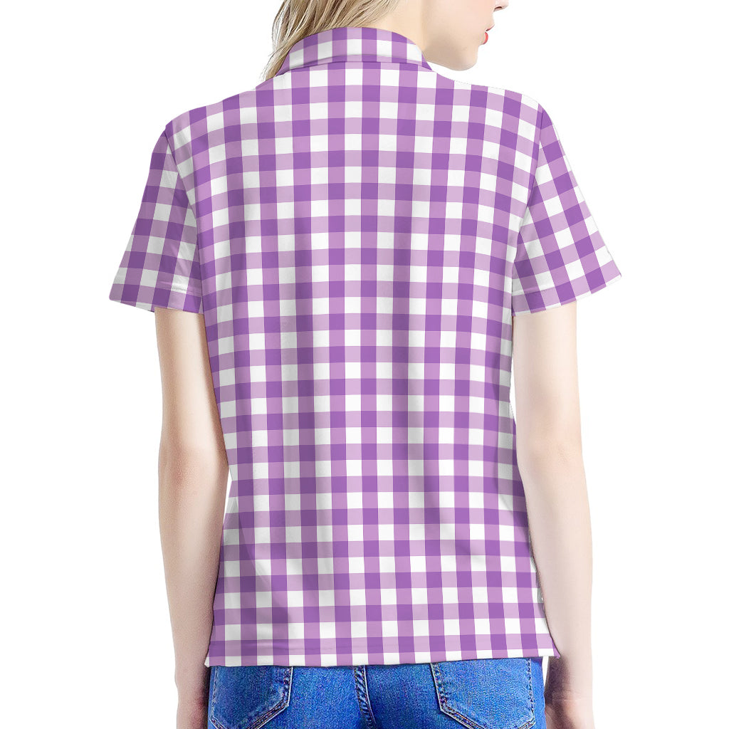 Purple And White Check Pattern Print Women's Polo Shirt