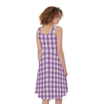 Purple And White Check Pattern Print Women's Sleeveless Dress