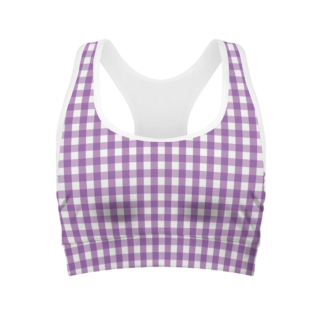 Purple And White Check Pattern Print Women's Sports Bra
