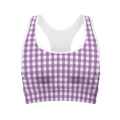 Purple And White Check Pattern Print Women's Sports Bra