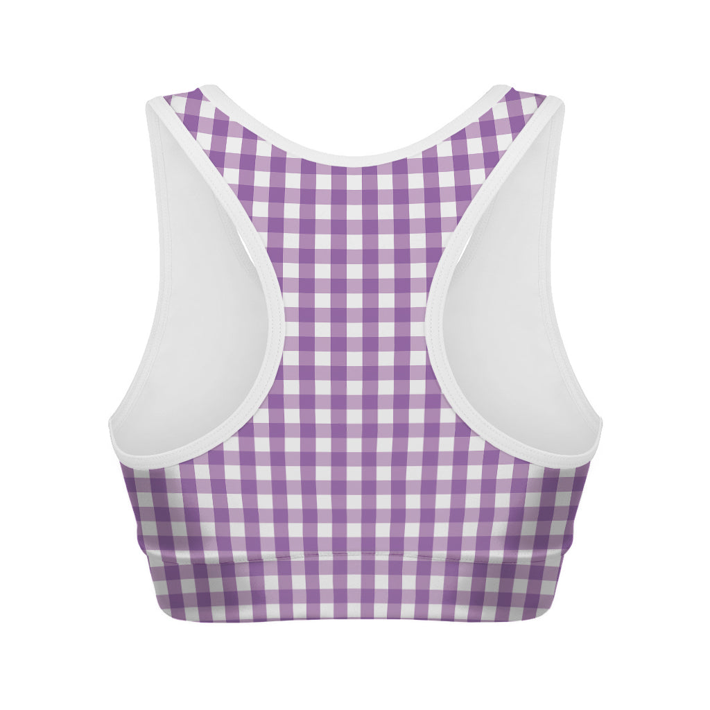 Purple And White Check Pattern Print Women's Sports Bra