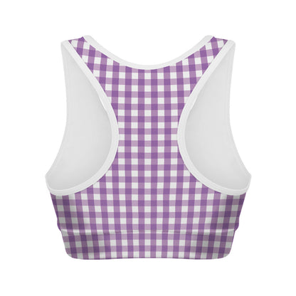 Purple And White Check Pattern Print Women's Sports Bra