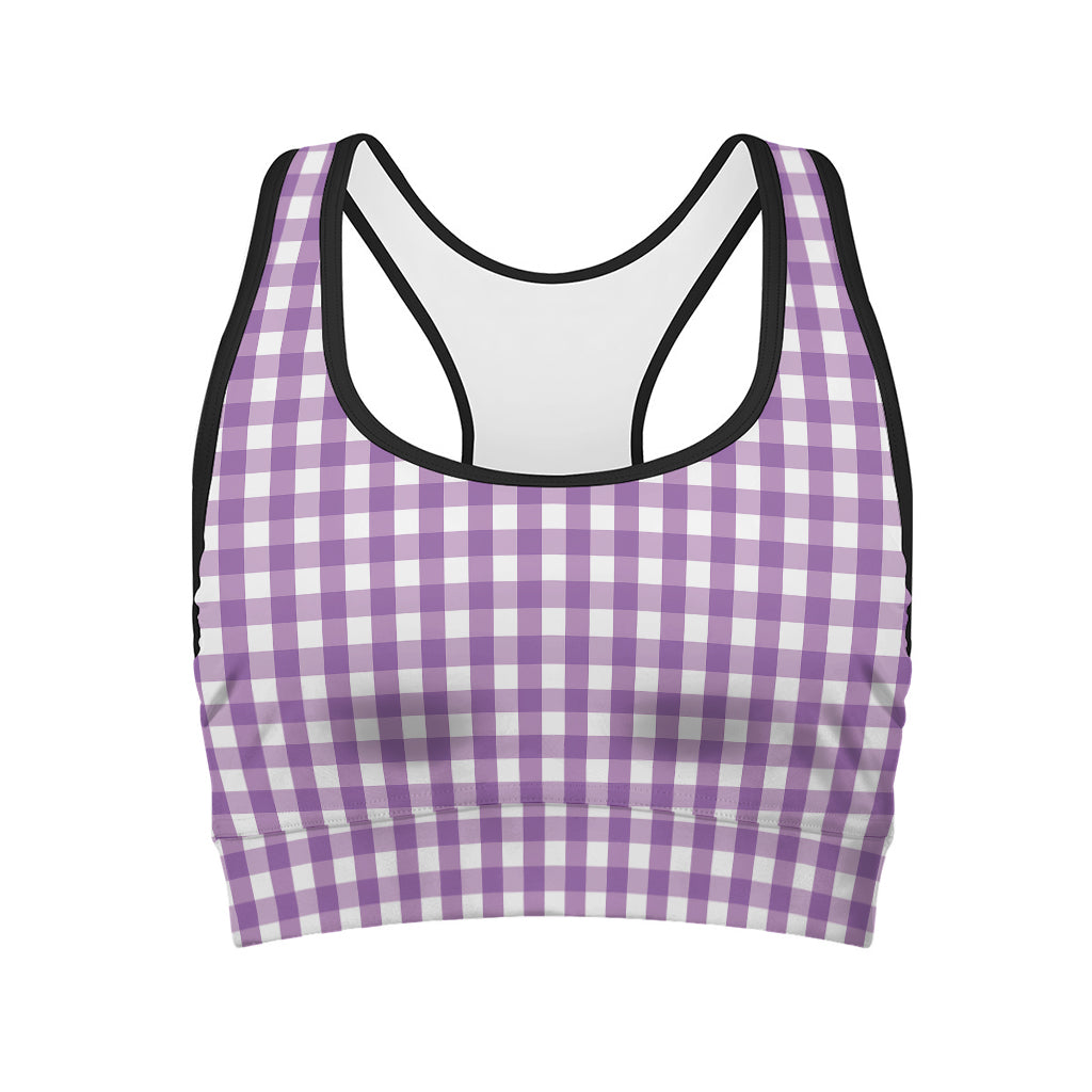 Purple And White Check Pattern Print Women's Sports Bra