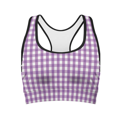 Purple And White Check Pattern Print Women's Sports Bra
