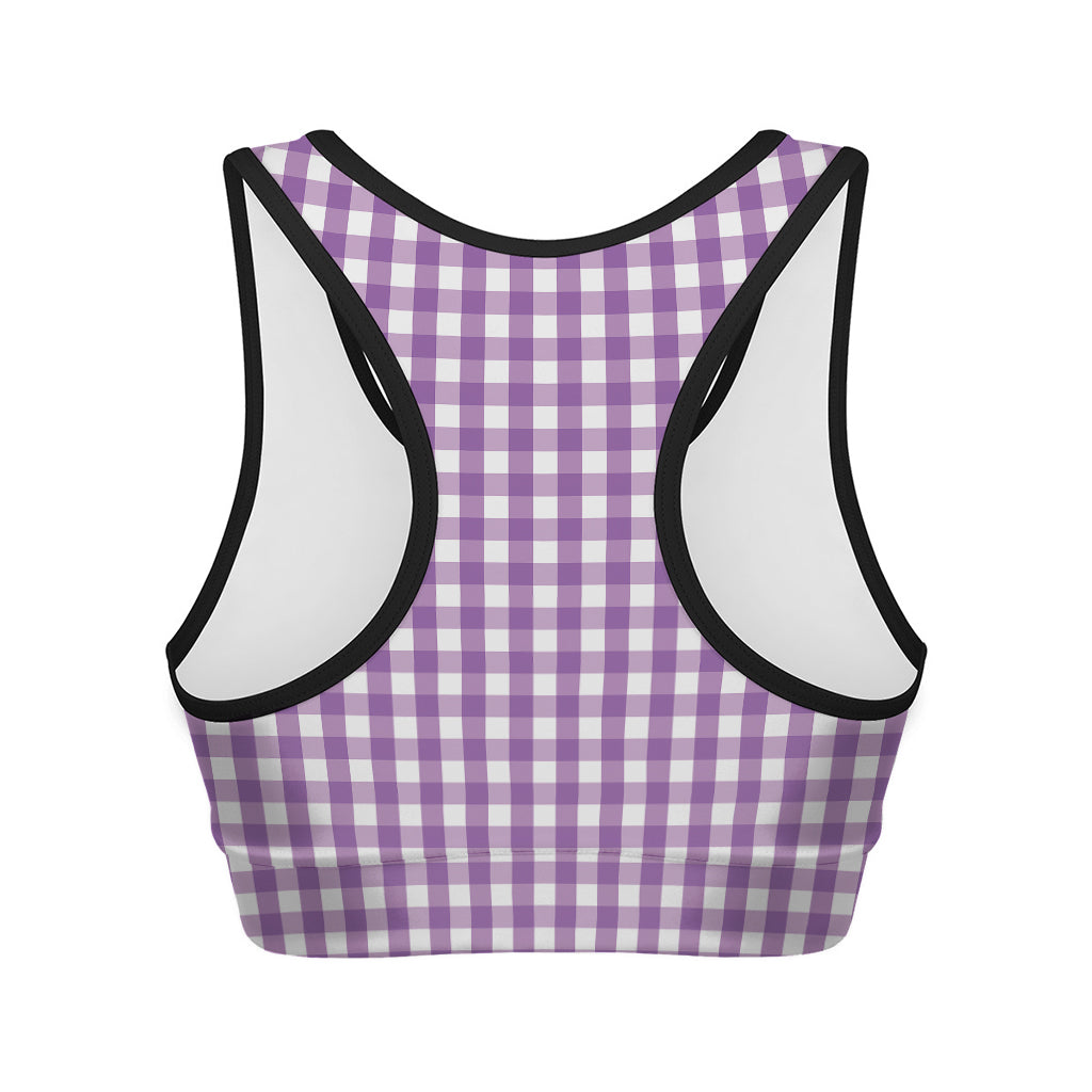 Purple And White Check Pattern Print Women's Sports Bra