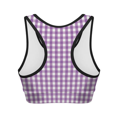 Purple And White Check Pattern Print Women's Sports Bra
