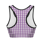 Purple And White Check Pattern Print Women's Sports Bra