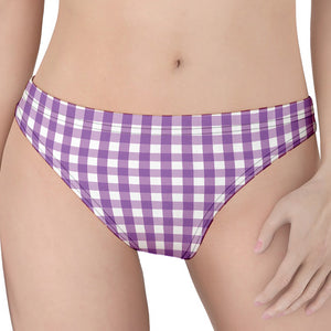 Purple And White Check Pattern Print Women's Thong