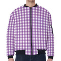 Purple And White Check Pattern Print Zip Sleeve Bomber Jacket