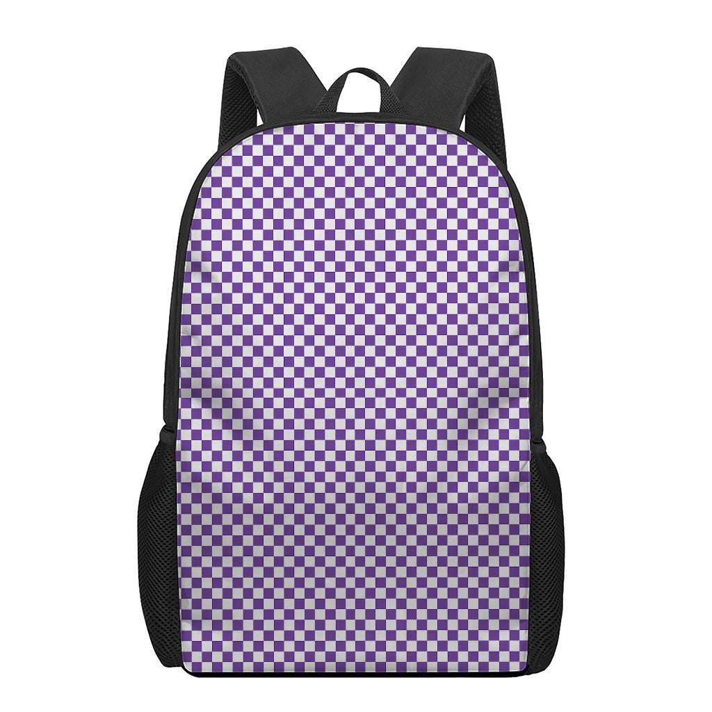 Purple And White Checkered Pattern Print 17 Inch Backpack