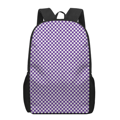 Purple And White Checkered Pattern Print 17 Inch Backpack