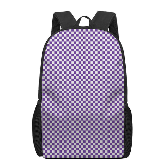 Purple And White Checkered Pattern Print 17 Inch Backpack