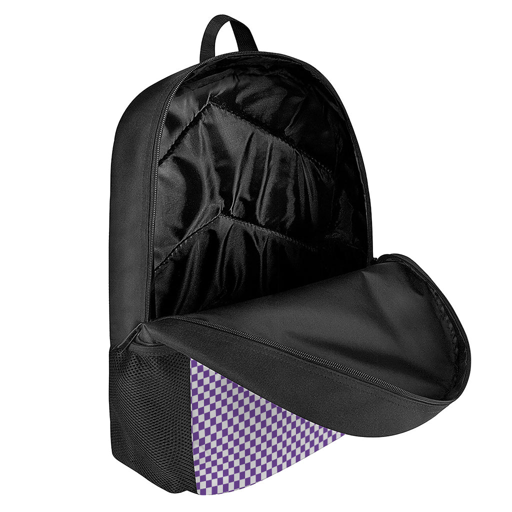 Purple And White Checkered Pattern Print 17 Inch Backpack