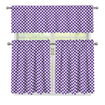 Purple And White Checkered Pattern Print 3 Piece Kitchen Curtains