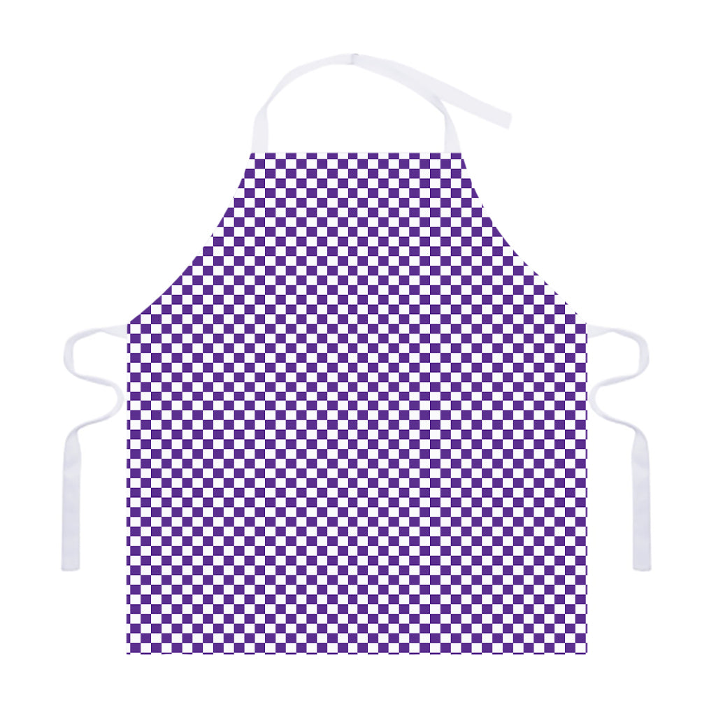 Purple And White Checkered Pattern Print Adjustable Apron