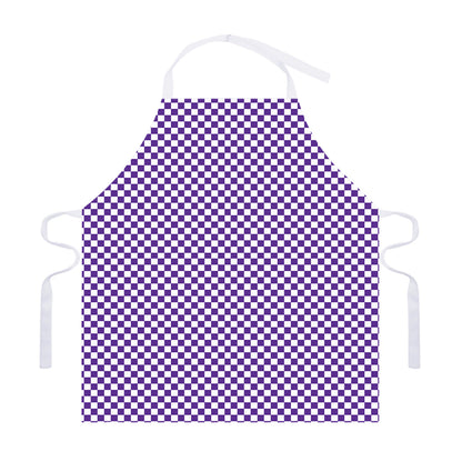 Purple And White Checkered Pattern Print Adjustable Apron