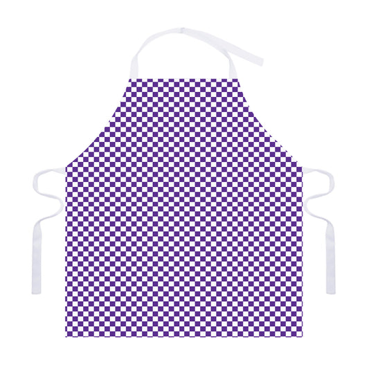 Purple And White Checkered Pattern Print Adjustable Apron