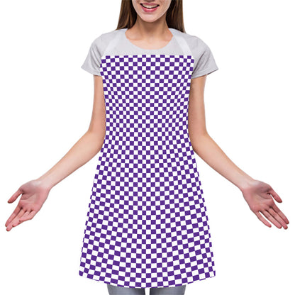 Purple And White Checkered Pattern Print Adjustable Apron