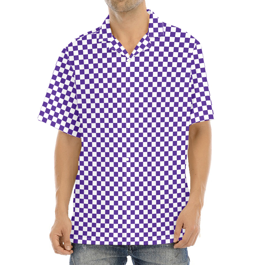 Purple And White Checkered Pattern Print Aloha Shirt
