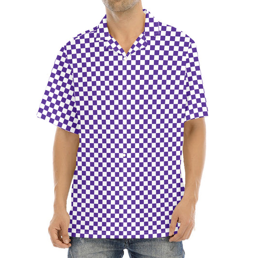 Purple And White Checkered Pattern Print Aloha Shirt