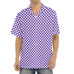 Purple And White Checkered Pattern Print Aloha Shirt