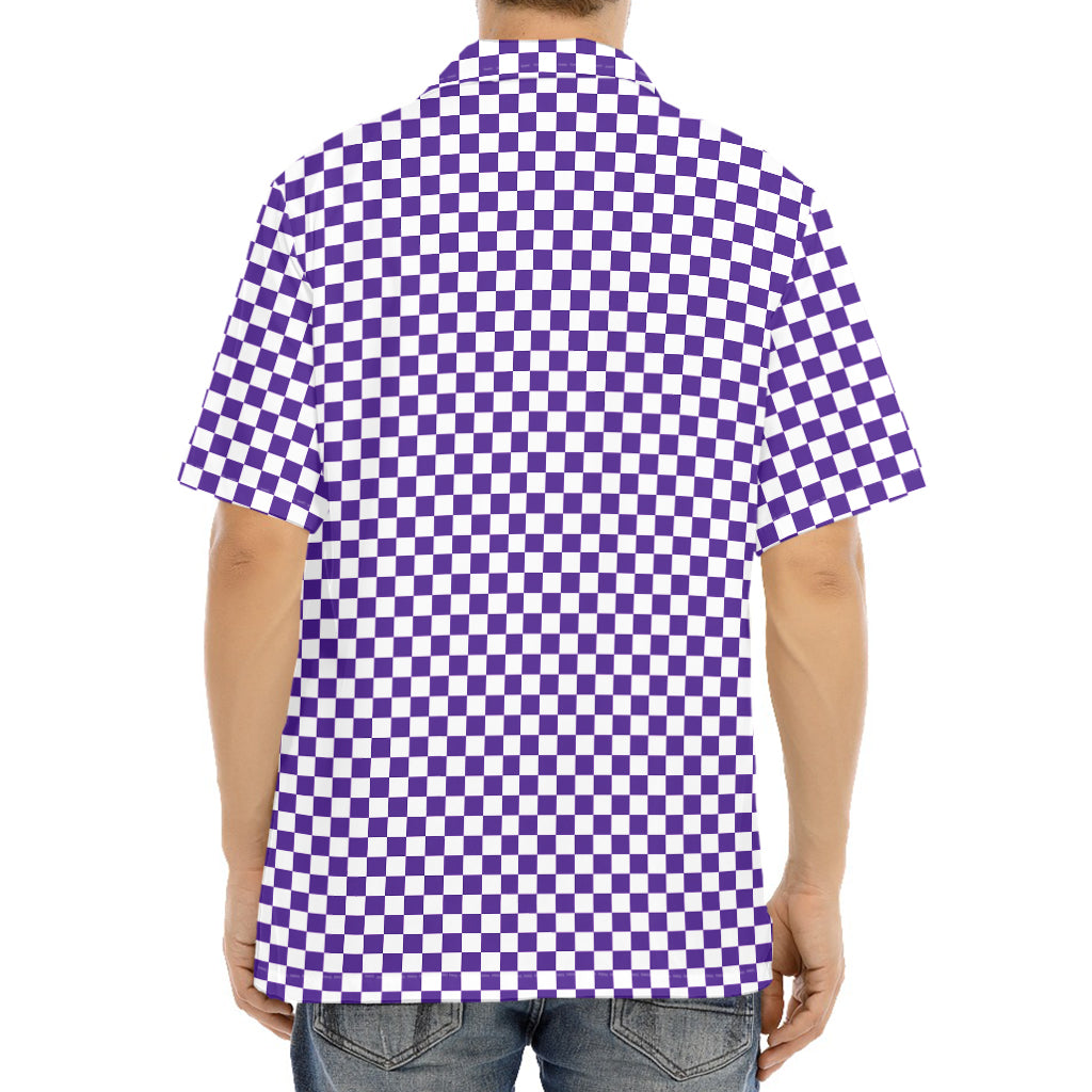 Purple And White Checkered Pattern Print Aloha Shirt
