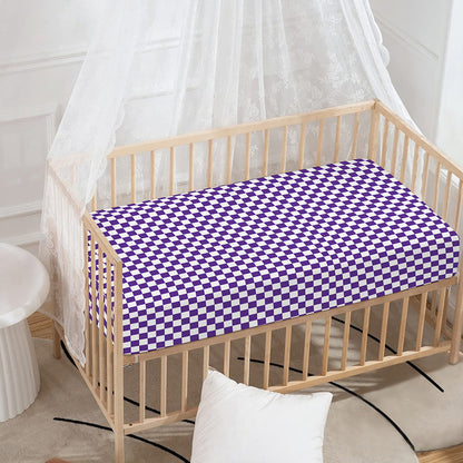 Purple And White Checkered Pattern Print Baby Crib Sheet